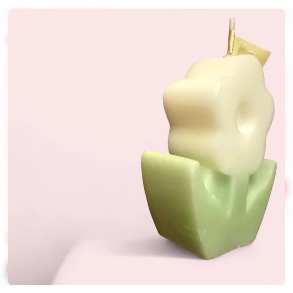 2Pc Pink Flower Soy Wax‎ Candles Tulip Shaped Handmade Pastel Home Decor 2.75in